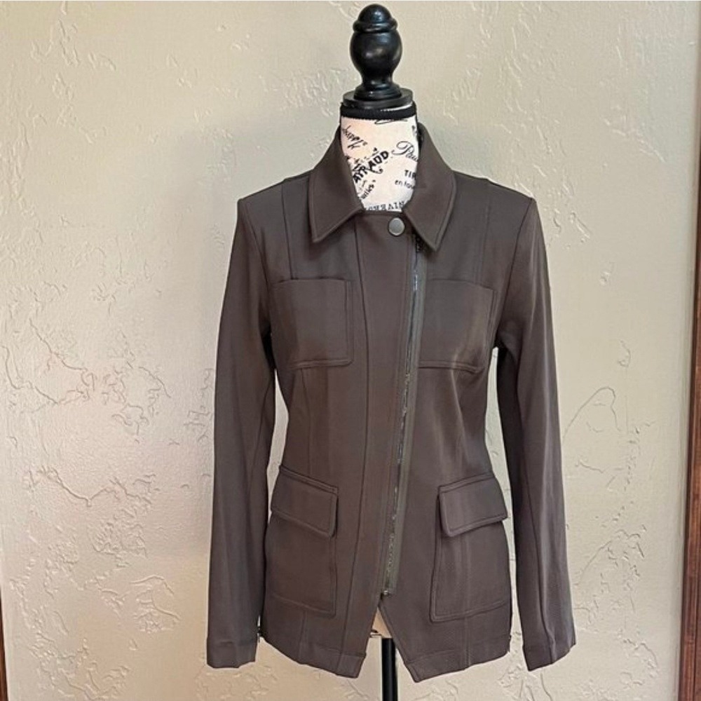Cabi Academy Jacket‎ 4120 Women XXL Dark Olive Brown Zip Front Utility Blazer